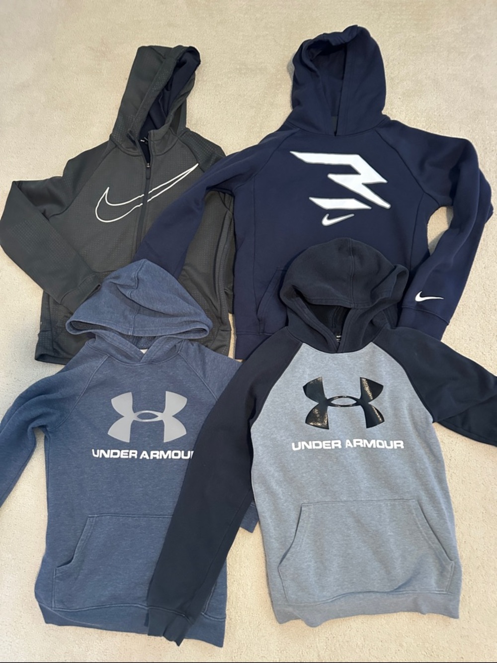 Lot of 4 Kids' Hoodies Nike and UA Youth Large